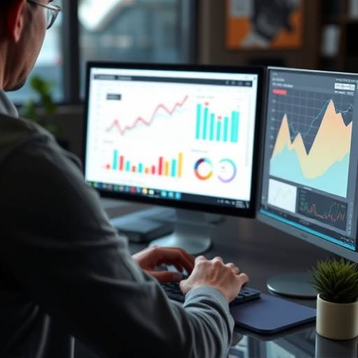 Image illustrative du marketing digital: personne travaillant sur un ordinateur avec des graphiques affichés.