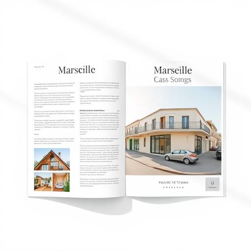 Maquette d'une brochure publicitaire pour une agence immobilière de luxe à Marseille